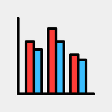 Vector illustration of bar chart icon in filled line style for any projects