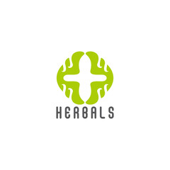 plus medical green herbals leaf symbol logo vector