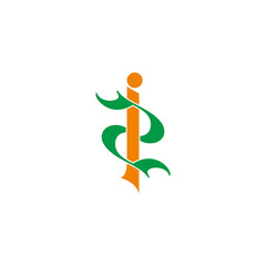 letter i2 simple curve linked logo vector