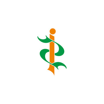 letter i2 simple curve linked logo vector