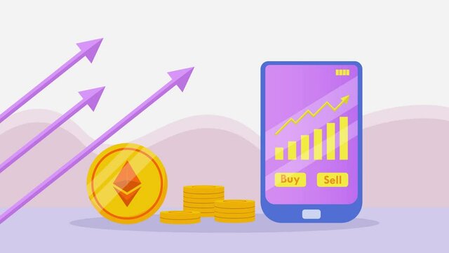 Ethereum coin with price graph on mobile phone