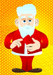 Santa Claus in his red clothes with white beard using a mobile phone. Vector cartoon character illustration.