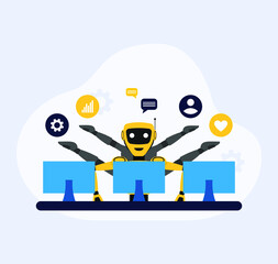 AI Multitasking Robot in Flat Concept