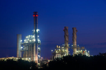 Plakat Oil refinery industry at sunset - factory - petrochemical plant