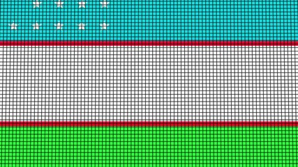 Uzbekistan Flag animated in pixel grid style technology background