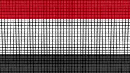 Yemen Flag animated in pixel grid style technology background