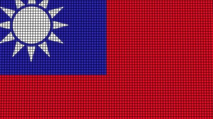 Taiwan Flag animated in pixel grid style technology background