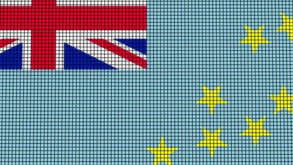 Tuvalu Flag animated in pixel grid style technology background