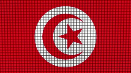 Tunisia Flag animated in pixel grid style technology background