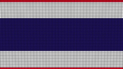 Thailand Flag animated in pixel grid style technology background