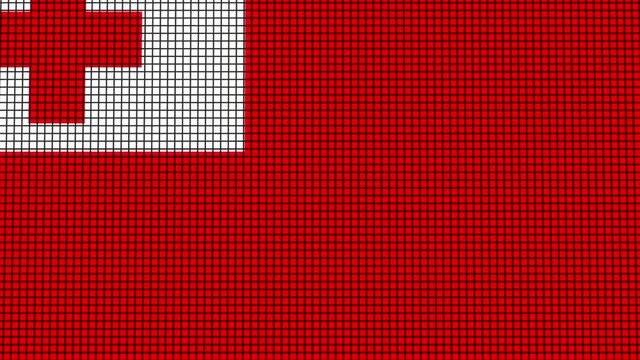 Tonga Flag animated in pixel grid style technology background