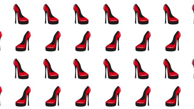 Red high heeled fashionable shoes moving in oppostite directions. Seamless looping hd animation.