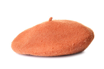 Stylish beret on white background