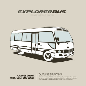 Bus transportation outline drawing vector illustration.