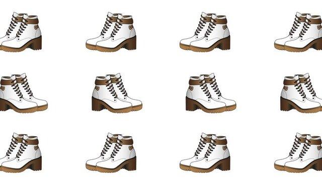 Fashionable creative autumn female boots walking in opposite directions footage. Seamless looping hd animation.