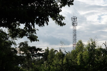 The antenna receives a large signal in the middle of nature.