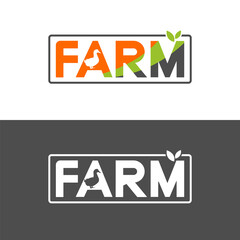 Obraz premium farm text logotype design with duck and leaves illustration