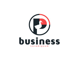 Unique letter p logo with duck illustration