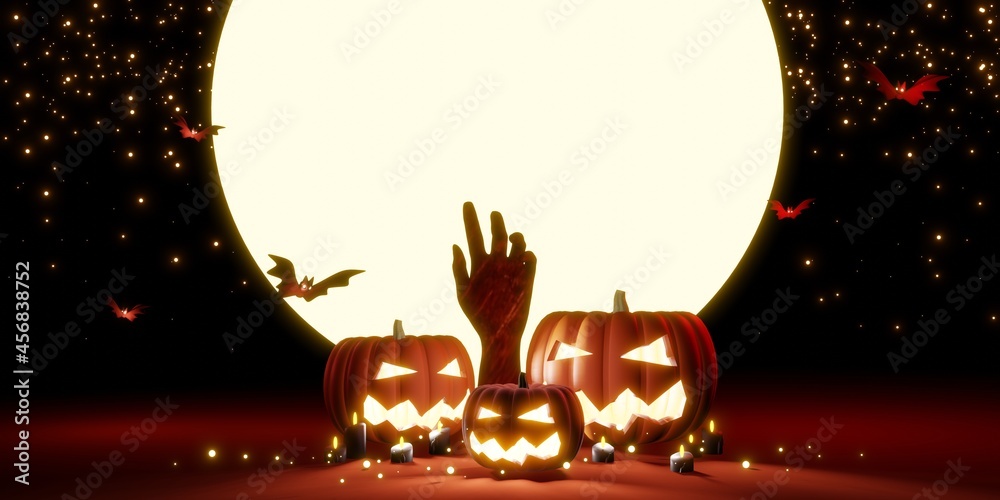 Wall mural halloween night with full moon festival day background image 3d illustration