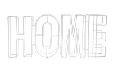 Stylish decor in shape of word HOME on white background