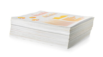 Stack of documents on white background