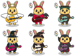 Vector illustration of cute Rabbit play Guitar. Rabbit character vector design. Good for label, sticker, clipart.