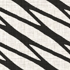 Seamless black white woven cloth stripe linen texture. Two tone monochrome pattern background. Modern textile weave effect. Masculine broken line repeat jpg print.  - 456840181