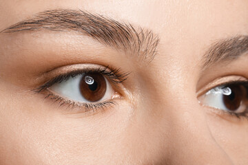 Obraz premium Young woman with brown eyes, closeup