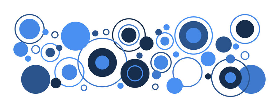 Portada de c&iacute;rculos azules de diferentes tama&ntilde;os. Concepto de decoraciones y arte. Ilustraci&oacute;n vectorial.