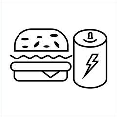 Fast-food Icon - Food & Drink Icon, Burger and drink together is the symbol of junk food, Energy drink tin can icon