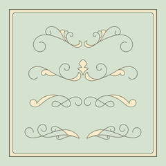 Vintage ornament vector set in yellow color. - Vector.