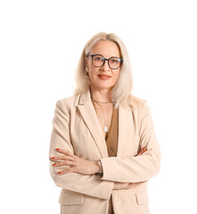 Fototapeta premium Portrait of mature businesswoman on white background