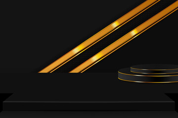 gold and black stage and podium. vector realistic
