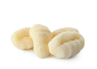 Raw gnocchi on white background