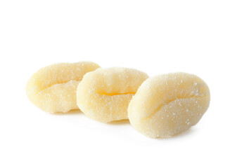 Raw gnocchi on white background