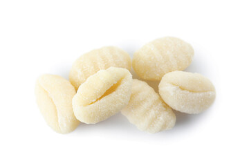 Raw gnocchi on white background