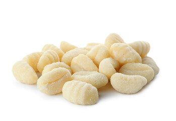 Raw gnocchi on white background