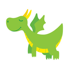 Fototapeta premium Vector Cute Green Dragon Flat Design Illustration