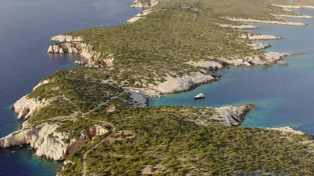 Aerial View Of Susac Island With Green Vegetation On A Sunny Day In Croatia.