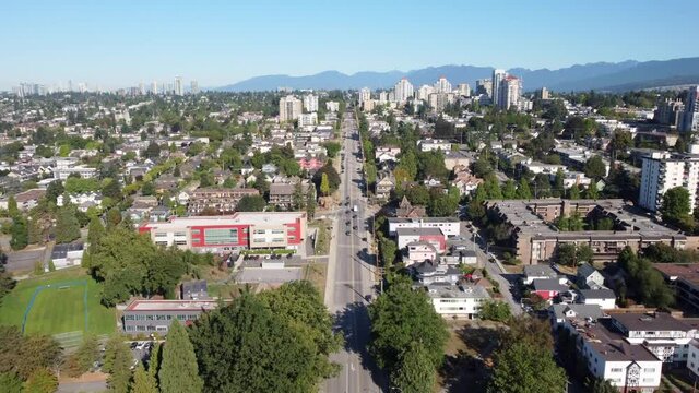 Aerial Video Of New Westminster, BC On A Beautiful Sunny Day.