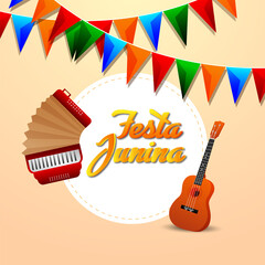Festa junina invitation greeting card with music instrument