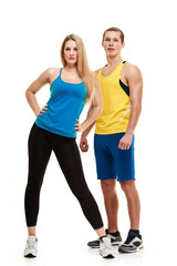 Full portrait of two healthy active people in sportswear