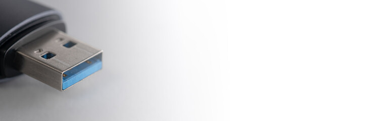 USB 3.0. horizontal banner with USB tip on white background. for digital marketing or advertising. related to information technology and informatics