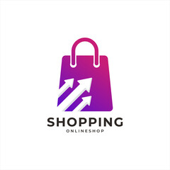 Shopping Bag Sales with Up Arrow Increase Logo with Geometric Shape Linear Style