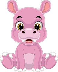 Cartoon funny baby hippo sitting