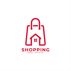 Home Shop Logo. Shopping Bag Combined with House Icon Vector Illustration