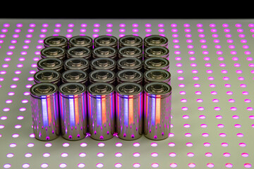New modern high-capacity lithium-ion batteries. A prototype of new batteries on a laboratory table.