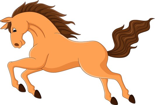 Cartoon brown horse running on white background