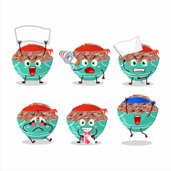 Mascot design style of red cargo rice character as an attractive supporter