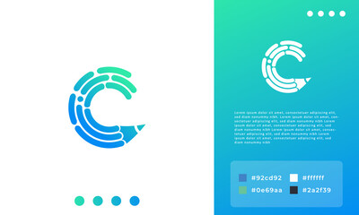 Creative Tech Pencil Letter C Logo Design Template Element